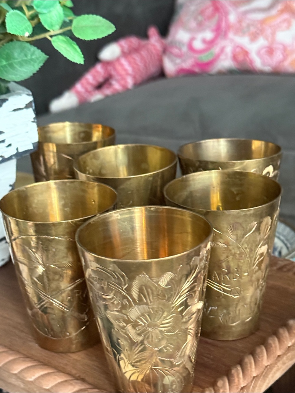 Brass Floral Etched Tumbler Set - Gold Saudi Arabia